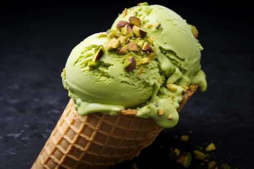 Refreshing Pistachio ice cream. Gelato food. Generate Ai