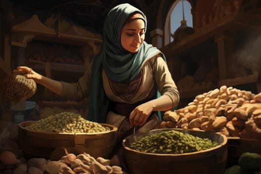 Pistachio nuts market place. Vegan food. Generate Ai