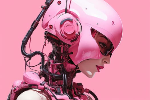 Feminine Pink woman robot. Robot neon female. Generate Ai