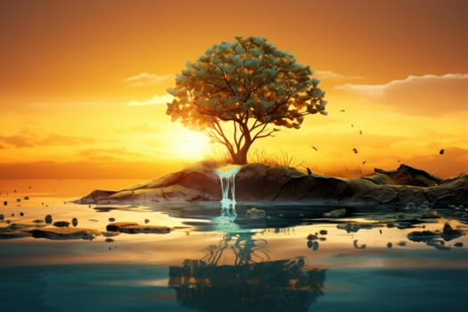 Radiant Plant water growing sunset. Earth dirt. Generate Ai