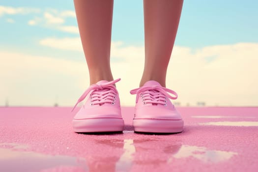 Woman pink shoes. Sport shopping summer trendy model. Generate Ai