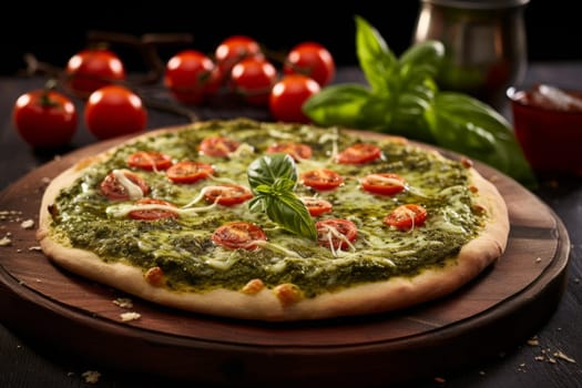Italian-inspired Pizza pesto. Sauce herb food. Generate AI