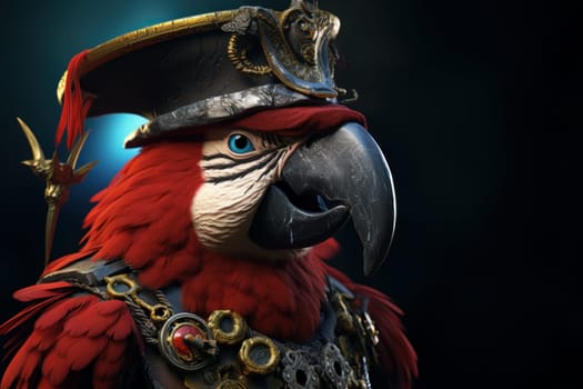 Colorful Pirate parrot head. Tropical ship animal. Generate Ai