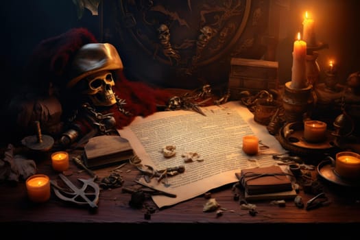 Sun-bleached Pirate day ship. Travel sea map. Generate Ai
