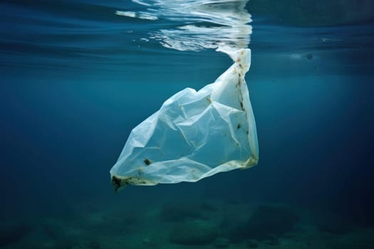 Bobbing Plastic bag underwater. Recycle reuse. Generate Ai