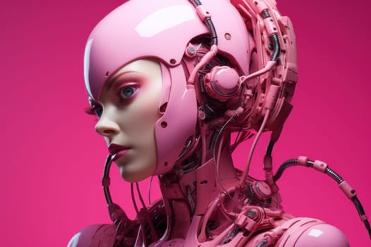 Stylish Pink woman robot. Robot neon female. Generate Ai
