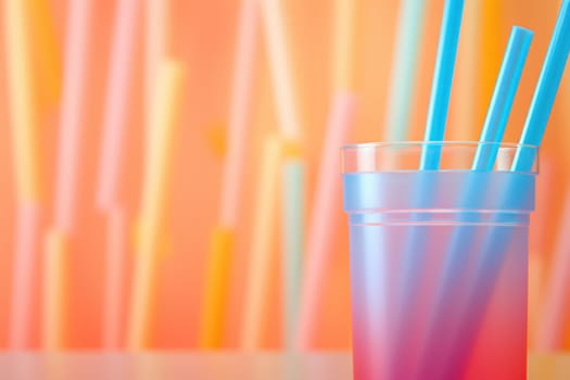 Festive Plastic straw cocktail day vertical banner. Fun design. Generate Ai