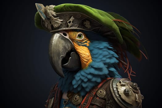 Squawky Pirate parrot head. Tropical ship animal. Generate Ai