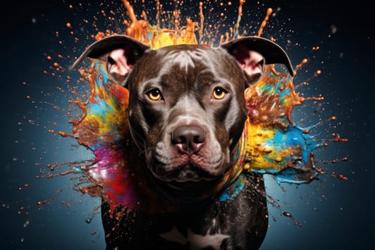 Energetic Pitbull splash. Animal art. Generate Ai
