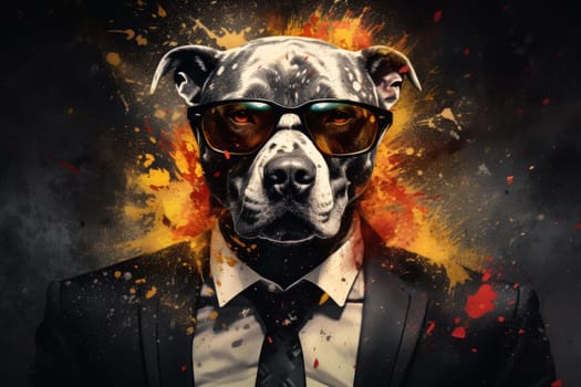 Pitbull splash. Animal sunglasses art. Generate Ai