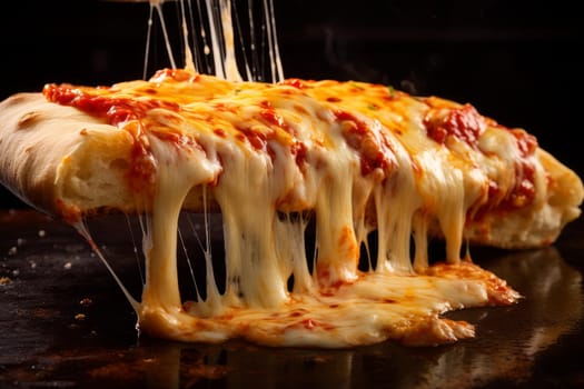 Sizzling Hot pizza melted cheese. Cooking food. Generate Ai