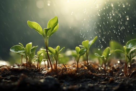 Vibrant Plant growing rain. Nature seed drop. Generate Ai