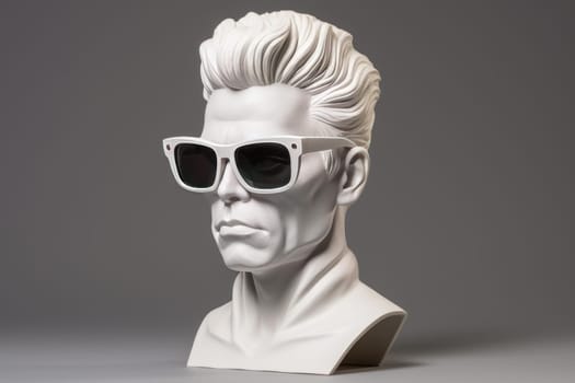 Enigmatic Plaster head with sunglasses. Creative stone. Generate Ai