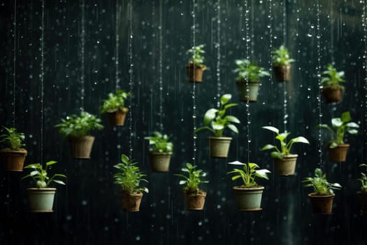 Plant growing rain. Nature seed drop. Generate Ai