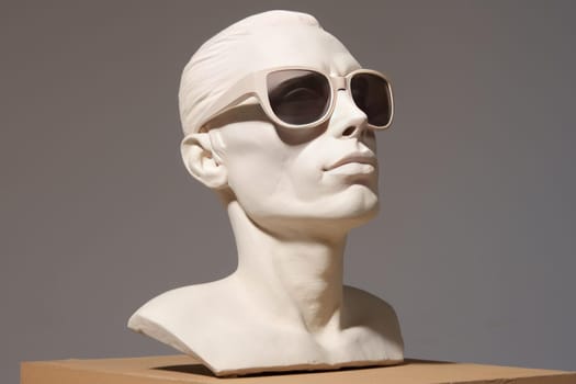 Stylish Plaster head with sunglasses. Creative stone. Generate Ai