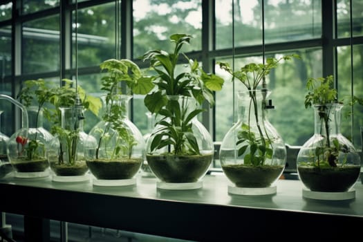 Vibrant Green lab plants science. Nature medicine. Generate Ai