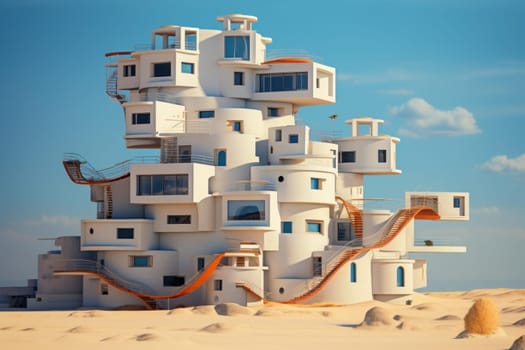 Avant-garde Surreal architecture house. Exterior misty. Generate Ai