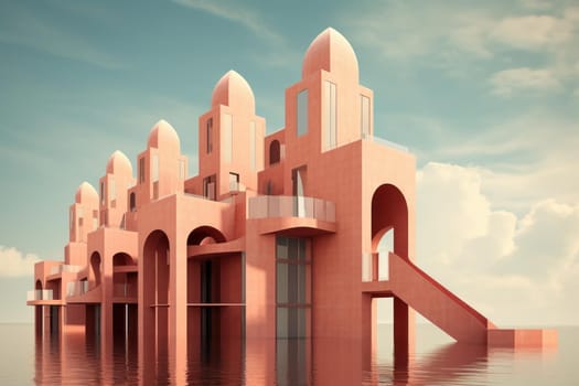 Dreamlike Surreal architecture house. Exterior misty. Generate Ai