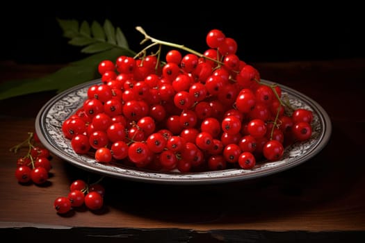 Vibrant Plate ripe rowan berries. Many raw bright group seasonal. Generate Ai