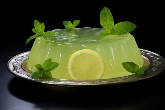 Refreshing Plate of lemon jelly mint. Food fruit dessert fresh diet. Generate Ai