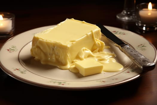 Smooth Plate piece butter. Food dairy. Generate AI