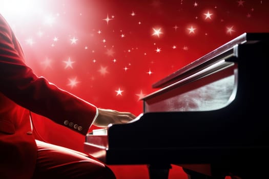 Kid play piano under stars. Art talent. Generate Ai