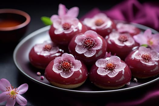 Sweet Plum dumplings with poppy seeds. Delicious pastry dessert with fruit filling. Generate ai