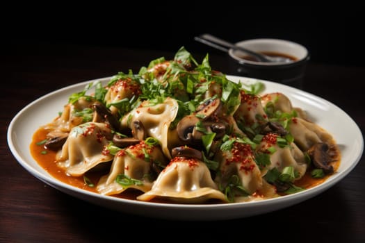 Savory Plate dumplings. Fresh cuisine snack. Generate Ai