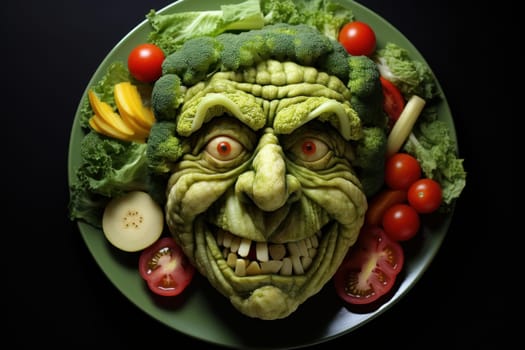 Artistic Plate vegetables face. Cute meal. Generate Ai