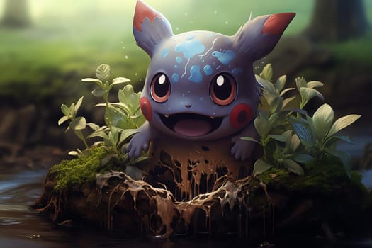 Miniature Cute pocket monster. Beast funny cartoony little dragon. Generate ai