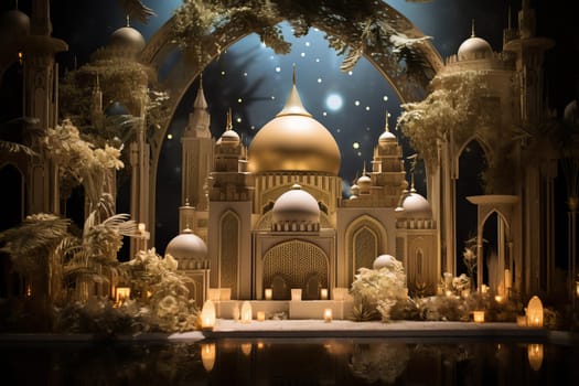 Ramadan podium. Arabic stage dark. Generate Ai