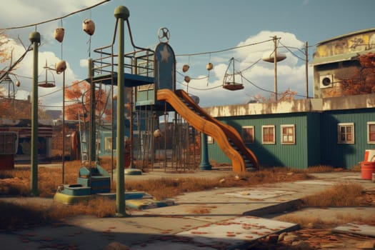 Secure Playground equipment safety. Grass park. Generate Ai