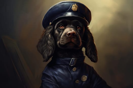 Policeman dog at street. City service. Generate Ai