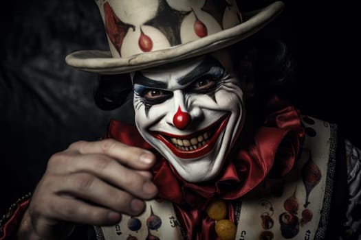 Joker playing card clown. Celestial body club gaming sign. Generate Ai