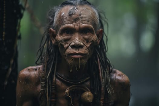 Exotic Tropical man forest. Travel amazon. Generate Ai