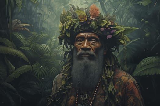 Tropical man forest. Travel amazon. Generate Ai
