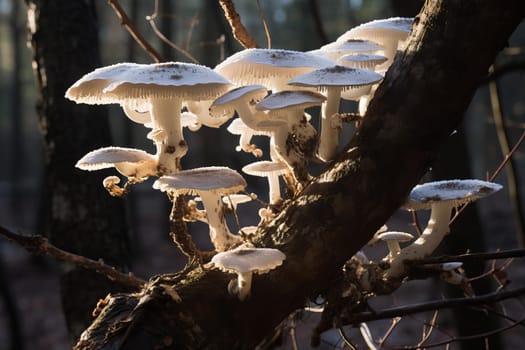 Resilient Polypore fungi tree. Nature outdoor fungus closeup trunk. Generate Ai
