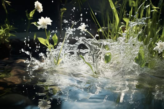 Glistening Pond calm water splash. Deep photo. Generate Ai