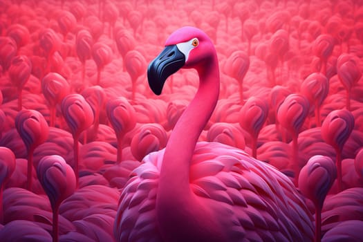 Pink flamingo. Nature bird summer. Generate Ai