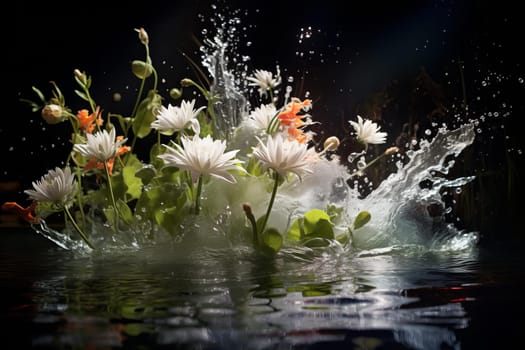 Reflective Pond calm water splash. Deep photo. Generate Ai
