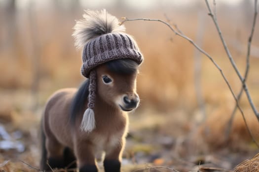 Pony hat winter. Horse outside cap. Generate Ai