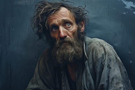 Crowded Poor man street. Social crisis. Generate Ai