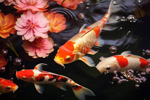Pond goldfish lotus. Nature lake. Generate Ai