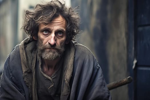 Poor man street. Social crisis. Generate Ai