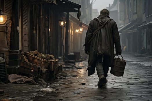 Vibrant Poor man street. Social crisis. Generate Ai