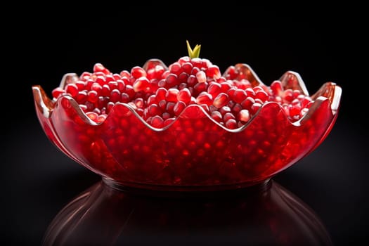 Nutritious Pomegranate seeds bowl. Plate of pomegranate kernels on the wood table. Generate AI