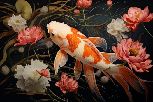 Tranquil Pond goldfish lotus. Nature lake. Generate Ai