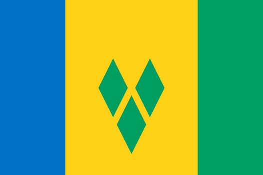 Flag of Saint Vincent and the Grenadines. Saint Vincent and the Grenadines flag on fabric surface. Fabric Texture. National symbol. Caribbean country. Island country. 3 D illustration