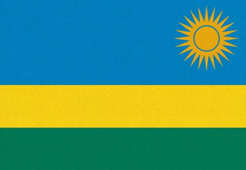 Flag of Rwanda. Rwanda flag on fabric surface. Fabric Texture. National symbol. Republic of Rwanda. African country. 3D illustration