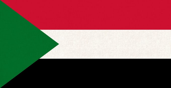 Flag of Sudan. Sudanian flag on fabric surface. Fabric Texture. National symbol. Republic of the Sudan. African country. illustration